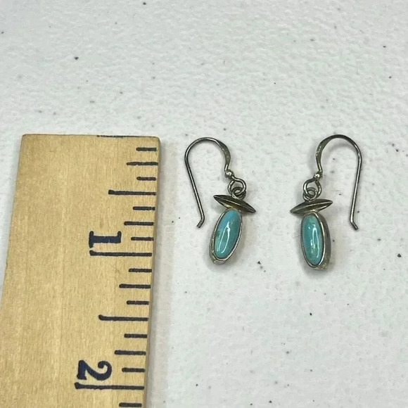 Sterling Silver 925 Turquoise Dangle Earrings Vintage Rare Boho Bohemian Dainty - Picture 4 of 4